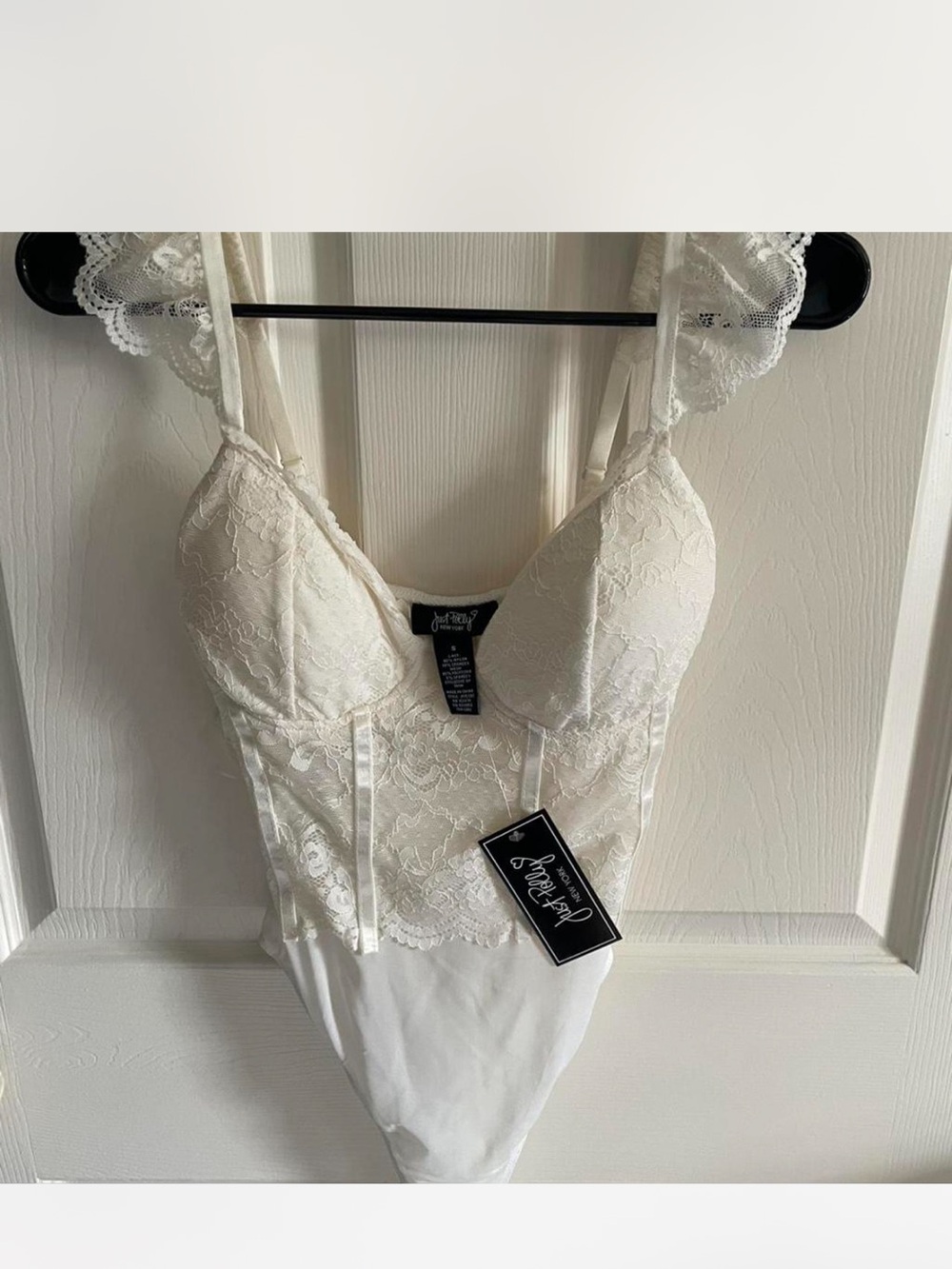 Lace-Trim Cream Bodysuit with Padded Cups